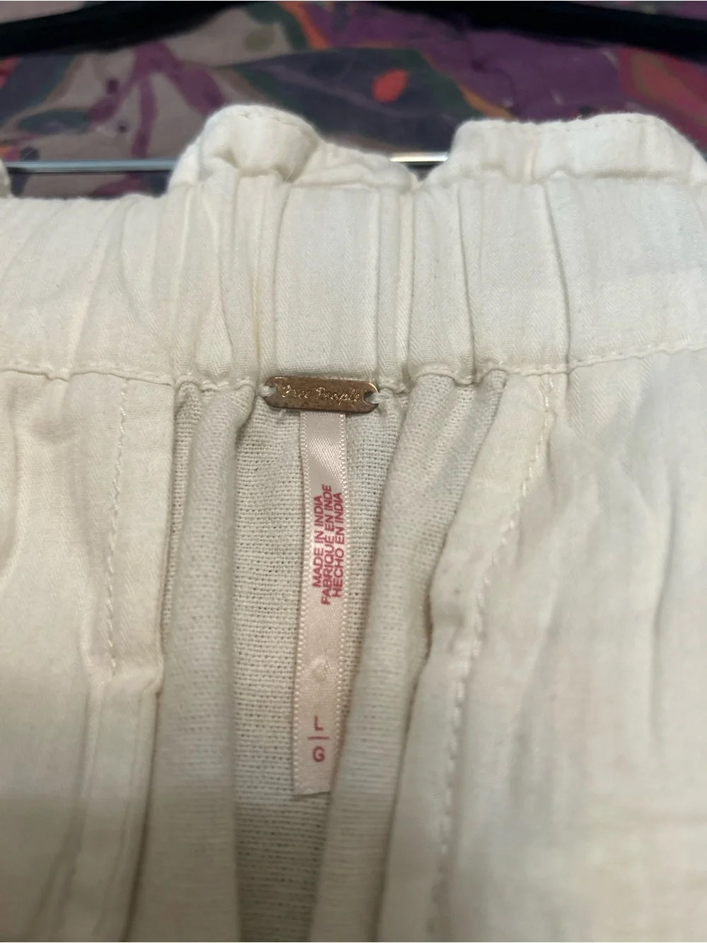 Unique High-Rise Wide Leg Harem Cream Pants w/Tie Waist and Welt Pockets